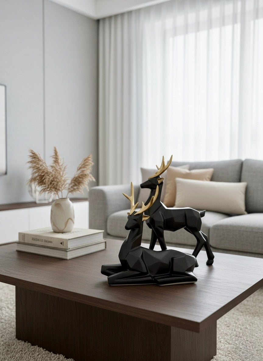 Geometric Luxe Deer Duo: Modern Accent Sculptures