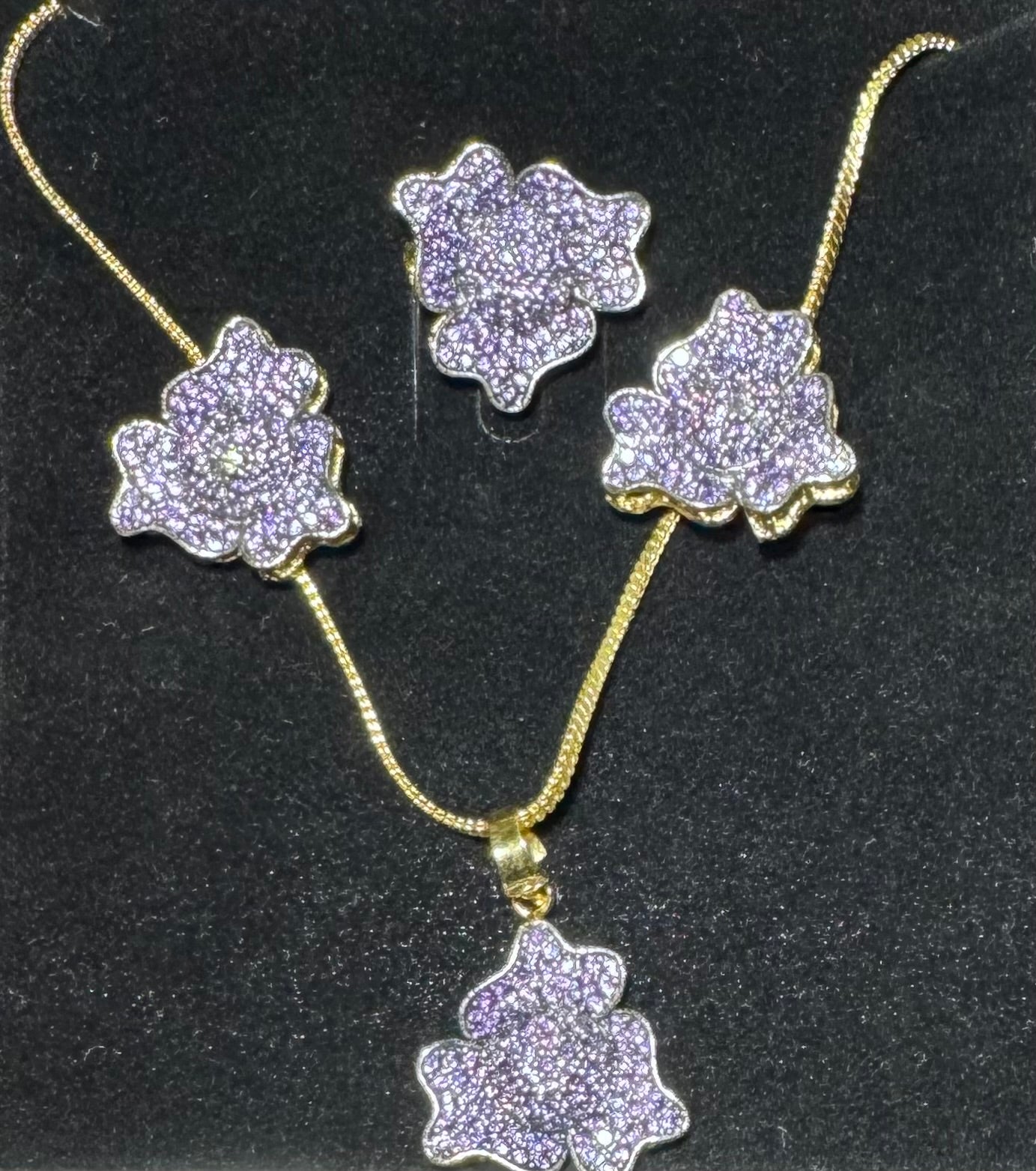 Enchanted Amethyst Bloom Jewelry Set | Purple Flower Pendant, Earrings, and Ring