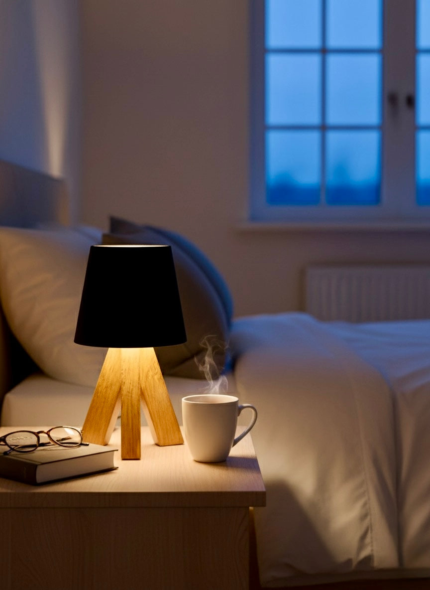 LED Rechargeable Desk Lamp With Solid Wood Frame , Touch Control Three Light-Color Adjustment