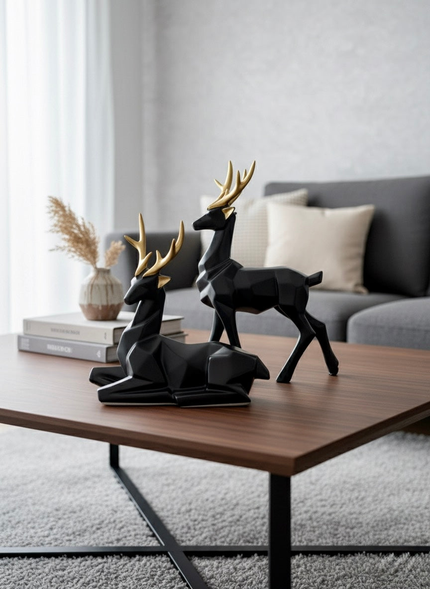 Geometric Luxe Deer Duo: Modern Accent Sculptures