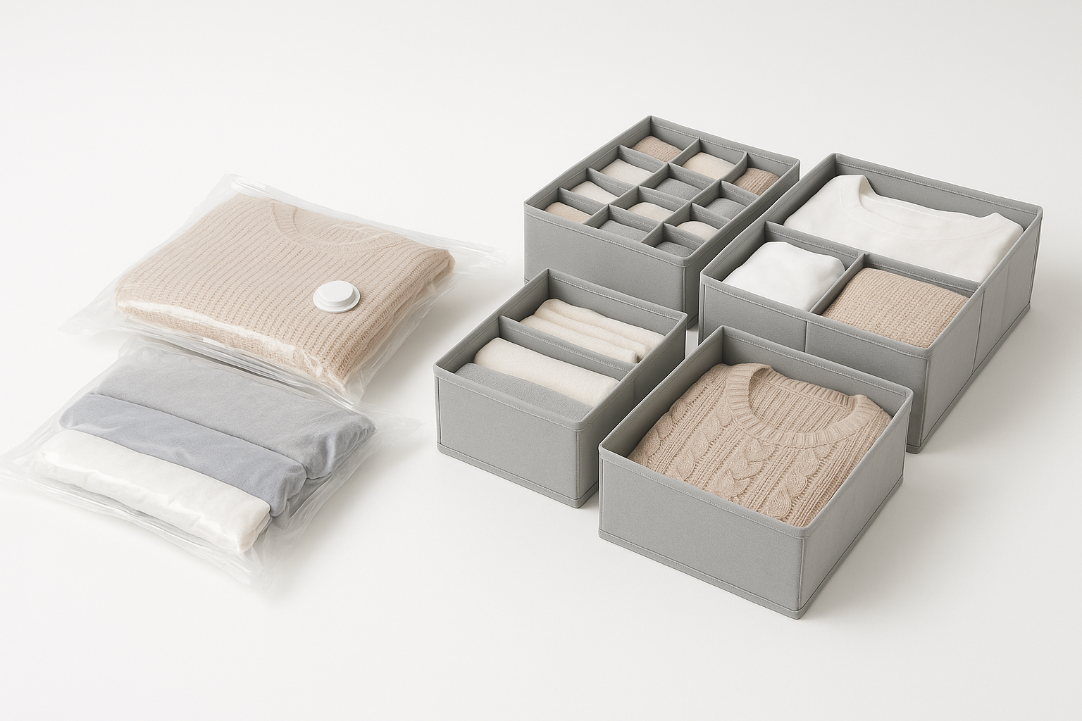 home space organiser and travelling vacuum bag for less space