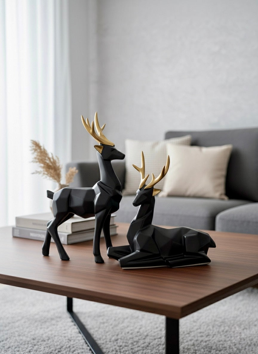 Geometric Luxe Deer Duo: Modern Accent Sculptures