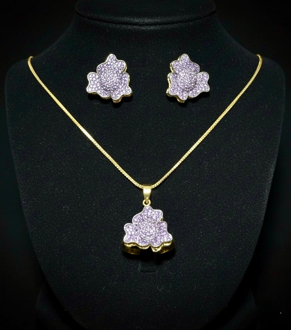 Enchanted Amethyst Bloom Jewelry Set | Purple Flower Pendant, Earrings, and Ring